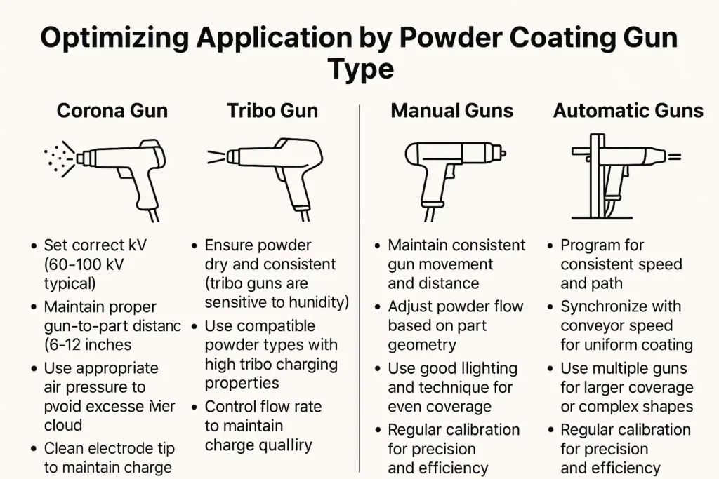 How to optimise the application with each powder coating gun type