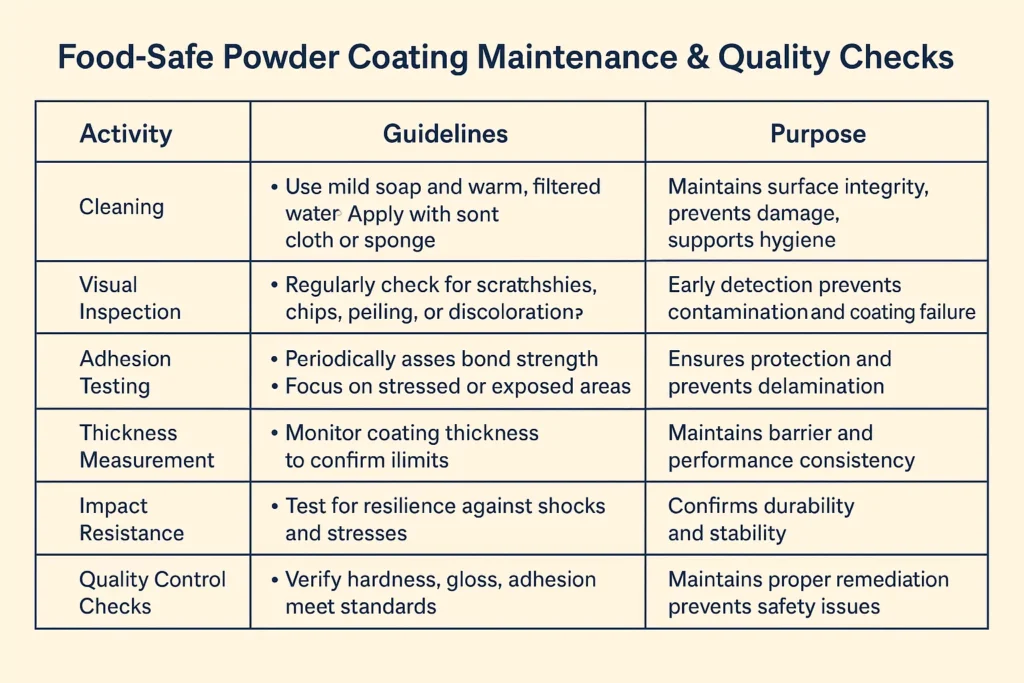 How Should Food-Safe Powder Coatings Be Maintained and Inspected