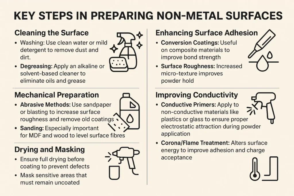 How Should Non-Metal Surfaces Be Prepared Before Powder Coating